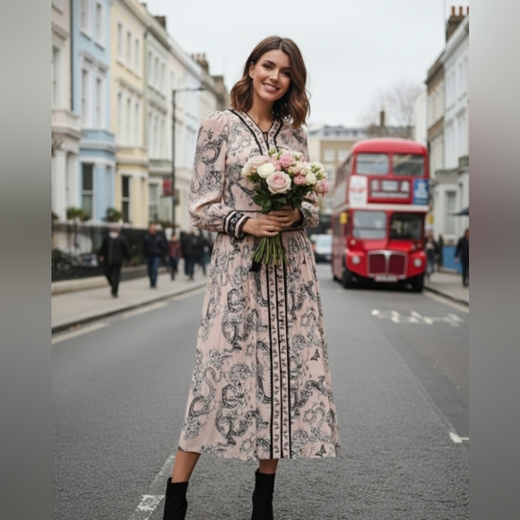 Marchesa Dresses & Skirts - NWT Marchesa floral pink cotton midi dress 8